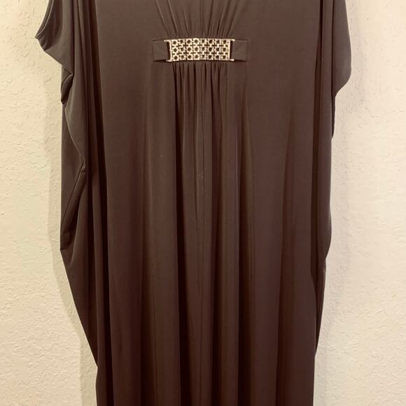 CHICO'S Kaftan Medium Chocolate Brown Gold Embellished Waist‎ Resort Maxi Swim - Picture 6 of 12
